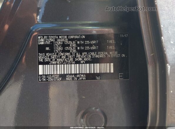 JTMRFREV7JJ725766 2018 TOYOTA LE Серый Вид подкапотного пространства