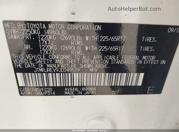 JTMRJREV9JD249579 2018 TOYOTA LE Белый Вид подкапотного пространства