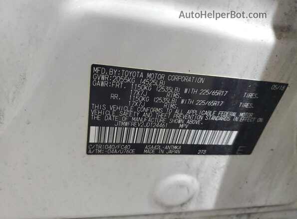 JTMWFREV2JD124461 2018 TOYOTA RAV4 White Widok naklejki z numerem VIN