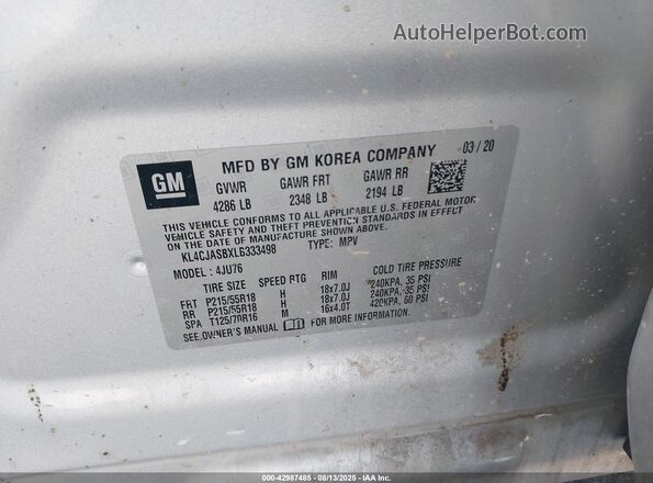 KL4CJASBXLB333498 2020 BUICK ENCORE Серебряный Вид подкапотного пространства