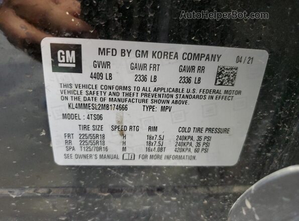 KL4MMESL2MB174666 2021 BUICK ENCORE Black Вид наклейки з VIN-кодом
