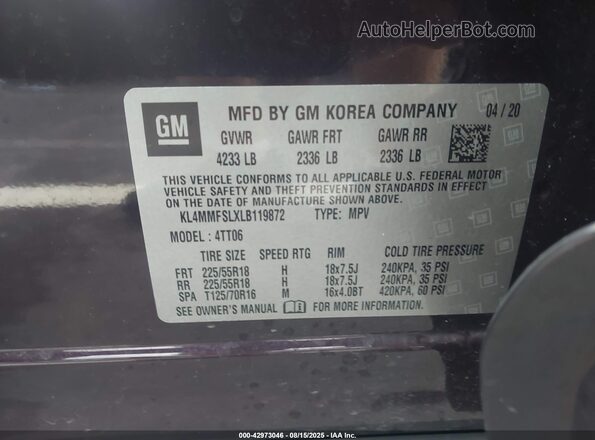 KL4MMFSLXLB119872 2020 BUICK ENCORE Maroon Vista del compartimento del motor