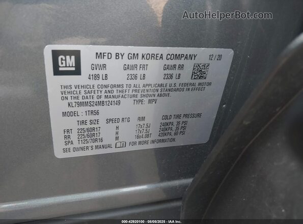 KL79MMS24MB124149 2021 CHEVROLET TRAILBLAZER Gray Вид підкапотного простору