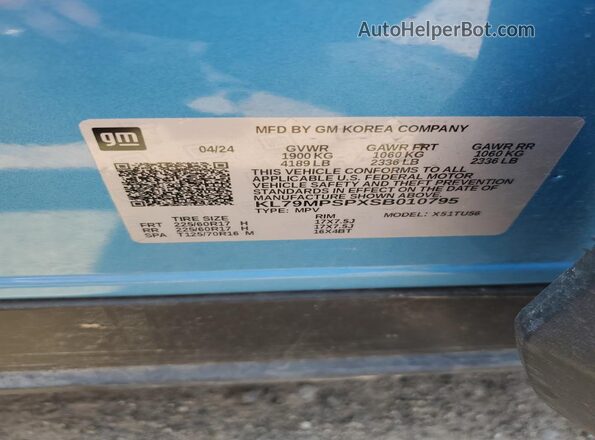 KL79MPSPXSB010795 2025 CHEVROLET TRAILBLAZER Blue 360 interior view