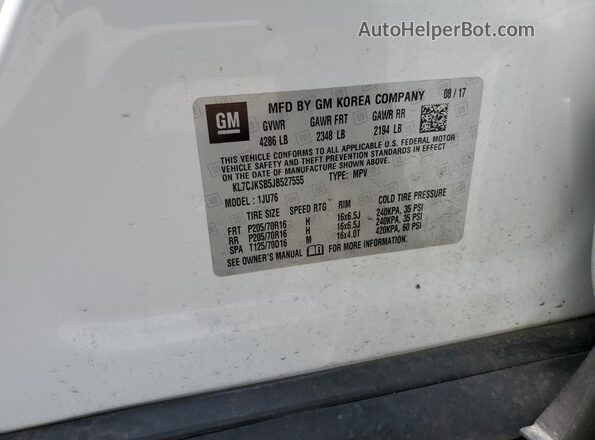 KL7CJKSB5JB527555 2018 CHEVROLET TRAX White Вид підкапотного простору