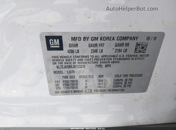 KL7CJKSBXJB723376 2018 CHEVROLET TRAX Белый Вид подкапотного пространства