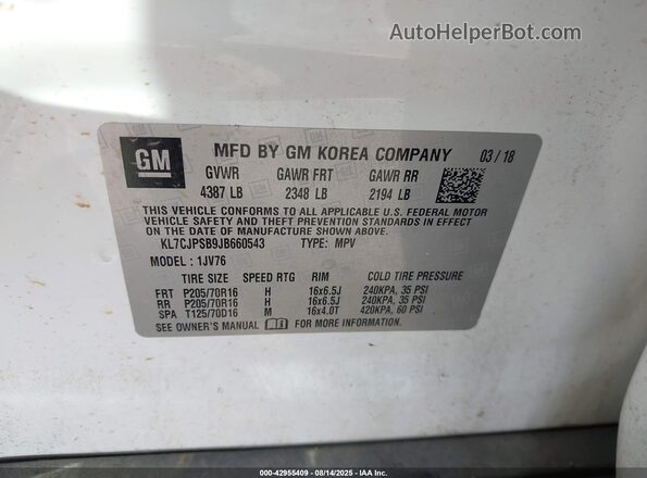 KL7CJPSB9JB660543 2018 CHEVROLET TRAX Белый Вид подкапотного пространства
