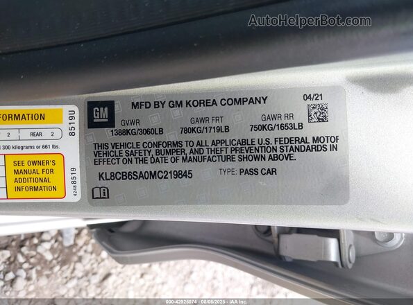 KL8CB6SA0MC219845 2021 CHEVROLET SPARK Silver Vista del compartimento del motor
