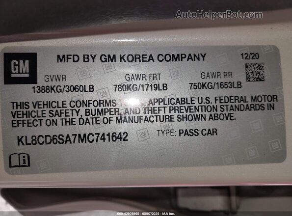 KL8CD6SA7MC741642 2021 CHEVROLET SPARK Кремовый Вид подкапотного пространства