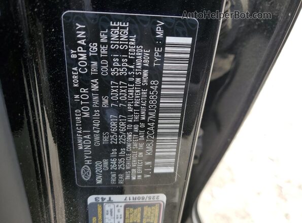 KM8J2CA47MU388548 2021 HYUNDAI TUCSON Черный Вид наклейки с VIN-кодом