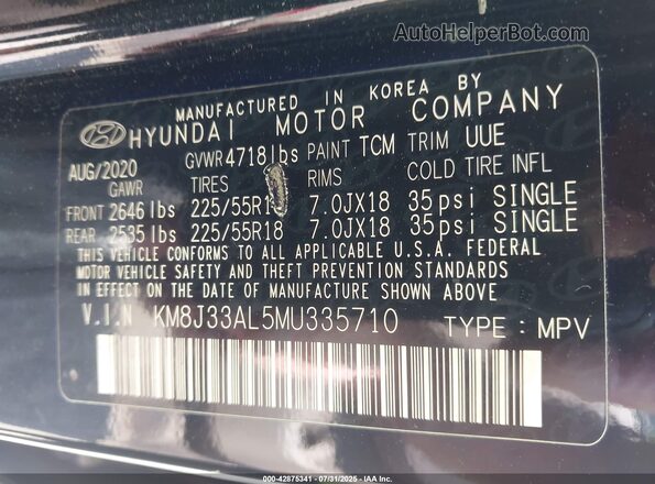 KM8J33AL5MU335710 2021 HYUNDAI TUCSON Black ძრავის განყოფილების ხედი