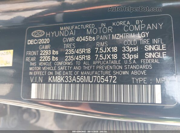 KM8K33A56MU705472 2021 HYUNDAI KONA Black Widok komory silnika
