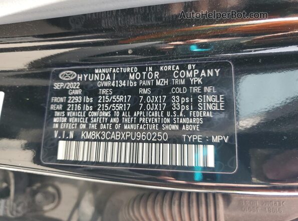 KM8K3CABXPU960250 2023 HYUNDAI KONA Black Widok naklejki z numerem VIN