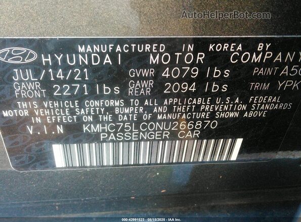 KMHC75LC0NU266870 2022 HYUNDAI IONIQ Blue Շարժիչի բաժամունքի տեսք