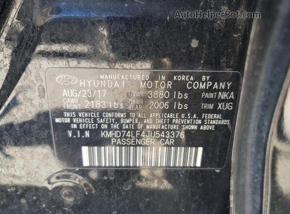 KMHD74LF4JU543376 2018 HYUNDAI ELANTRA Черный Вид наклейки с VIN-кодом