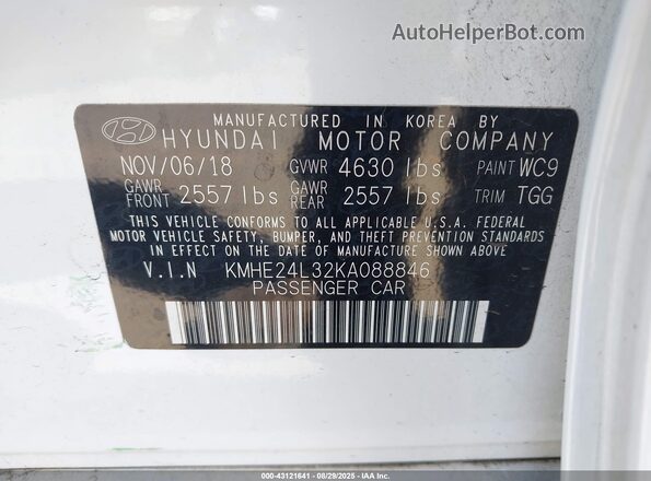 KMHE24L32KA088846 2019 HYUNDAI SONATA HYBRID Белый Вид подкапотного пространства