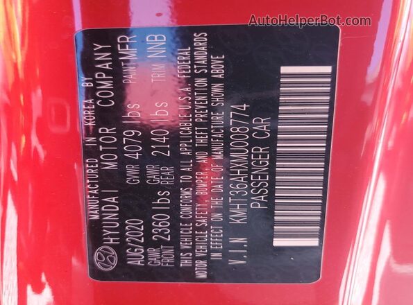 KMHT36AHXMU008774 2021 HYUNDAI VELOSTER Red ძრავის განყოფილების ხედი