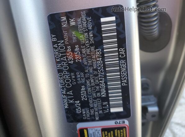 KNAG64J72S5284783 2025 KIA K5 Gray Widok naklejki z numerem VIN