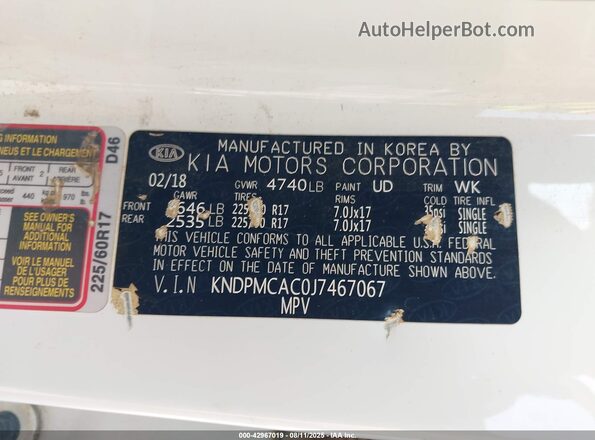 KNDPMCAC0J7467067 2018 KIA SPORTAGE Белый Вид подкапотного пространства
