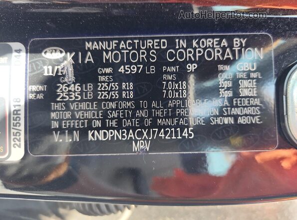 KNDPN3ACXJ7421145 2018 KIA SPORTAGE Black Widok wnętrza 360 stopni