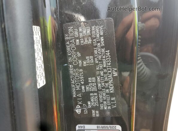 KNDPN3ACXJ7433344 2018 KIA SPORTAGE Black VIN sticker view