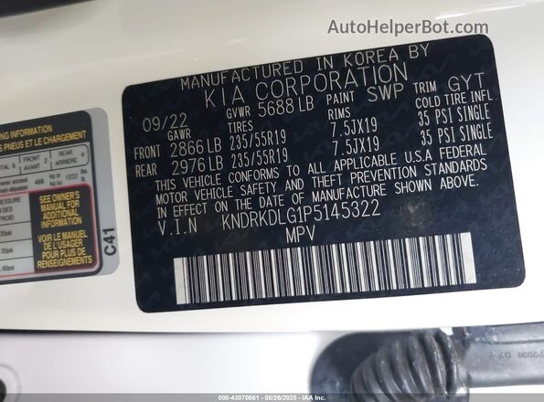 KNDRKDLG1P5145322 2023 KIA SORENTO HYBRID White Вид підкапотного простору