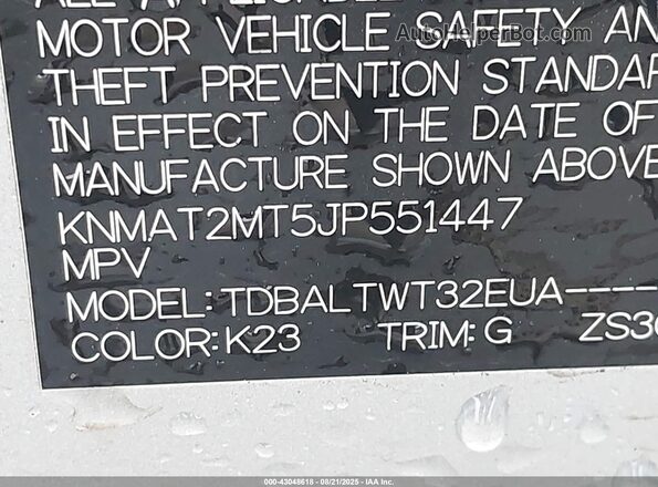 KNMAT2MT5JP551447 2018 NISSAN ROGUE Silver Vista del compartimento del motor
