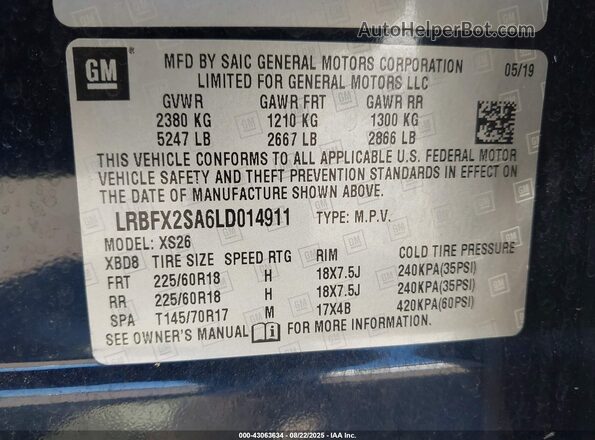 LRBFX2SA6LD014911 2020 BUICK ENVISION Black Widok komory silnika