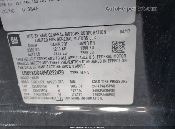 LRBFXDSA0HD222429 2017 BUICK ENVISION Black Widok komory silnika