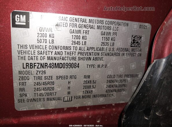 LRBFZNR48MD099084 2021 BUICK ENVISION Red Вид підкапотного простору