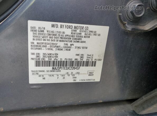 MAJ3P1TE3JC220437 2018 FORD ECOSPORT Угольный Вид наклейки с VIN-кодом
