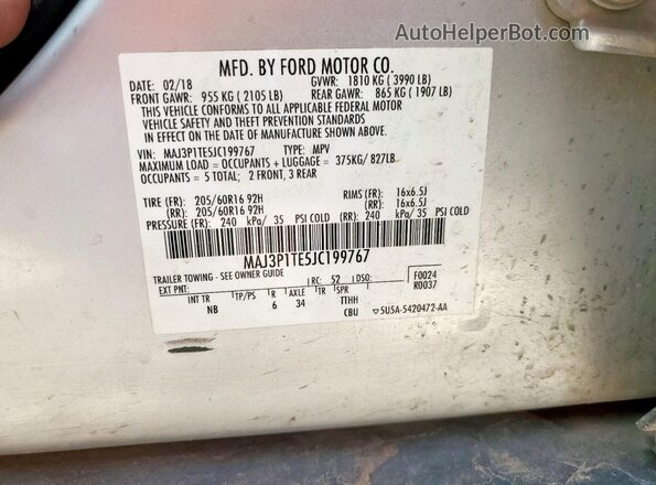 MAJ3P1TE5JC199767 2018 FORD ECOSPORT Silver Engine compartment view