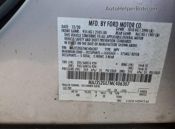 MAJ3S2GE7MC406307 2021 FORD ECOSPORT Серебряный Панорамный вид салона 360°