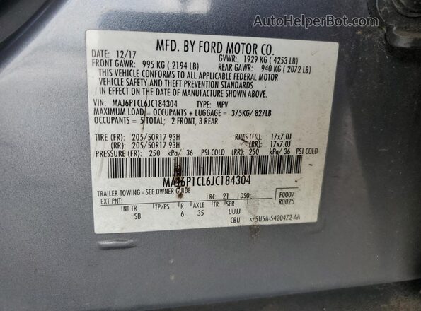 MAJ6P1CL6JC184304 2018 FORD ECOSPORT Gray Widok komory silnika