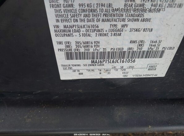 MAJ6P1SL6JC161056 2018 FORD ECOSPORT Black Engine compartment view