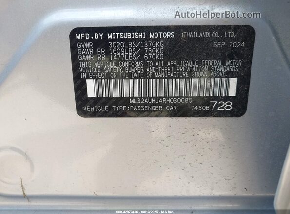 ML32AUHJ4RH030680 2024 MITSUBISHI MIRAGE Серебряный Вид подкапотного пространства