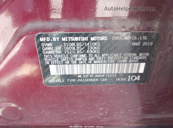 ML32F3FJ6KHF15233 2019 MITSUBISHI MIRAGE G4 Бордовый Вид подкапотного пространства