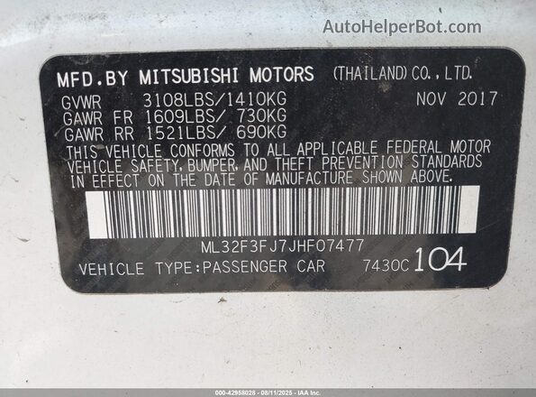 ML32F3FJ7JHF07477 2018 MITSUBISHI MIRAGE G4 White Engine compartment view