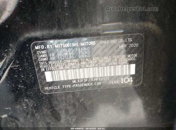 ML32F3FJ7LHF11371 2020 MITSUBISHI MIRAGE G4 Черный Вид подкапотного пространства