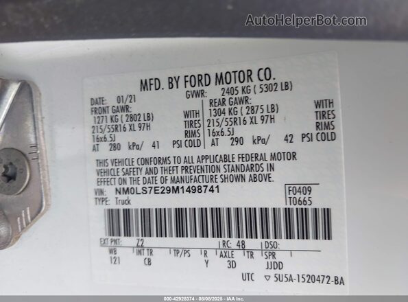 NM0LS7E29M1498741 2021 FORD TRANSIT CONNECT Белый Вид подкапотного пространства