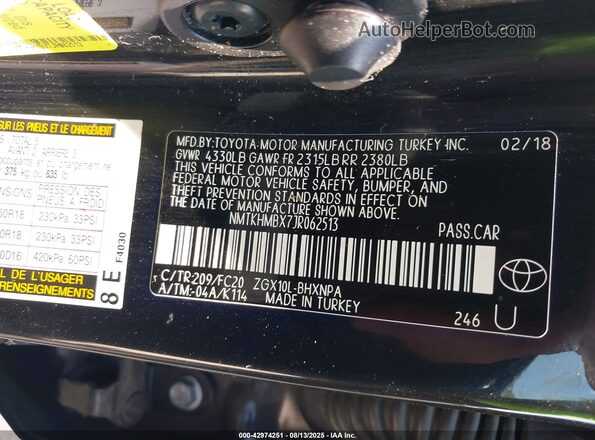 NMTKHMBX7JR062513 2018 TOYOTA LE Черный Вид подкапотного пространства
