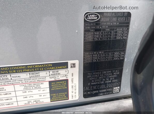 SALE9EEU0L2021517 2020 LAND ROVER DEFENDER Серебряный Вид подкапотного пространства