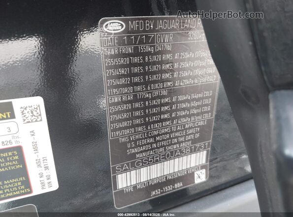 SALGS5RE0JA381731 2018 LAND ROVER RANGE ROVER Black Widok komory silnika