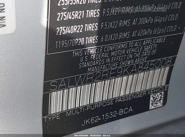 SALWR2RE9KA845008 2019 LAND ROVER RANGE ROVER SPORT Silver Widok komory silnika