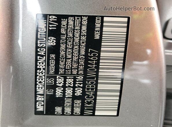 W1K3G4EB5LW044657 2020 MERCEDES-BENZ A Silver Vista del compartimento del motor