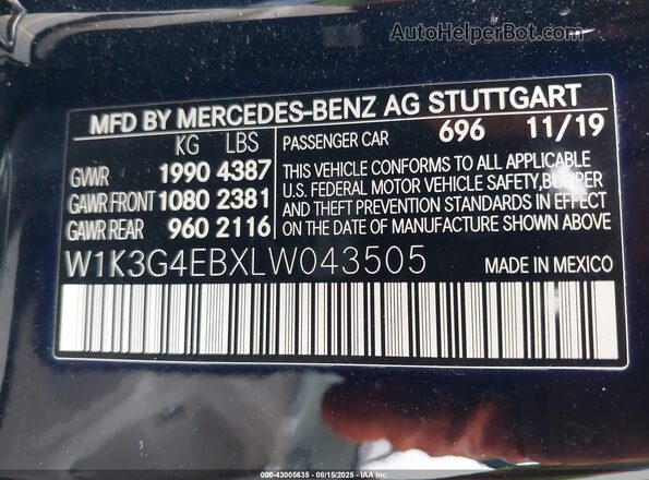 W1K3G4EBXLW043505 2020 MERCEDES-BENZ A 220 Black Вид підкапотного простору