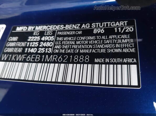 W1KWF6EB1MR621888 2021 MERCEDES-BENZ C Blue Widok komory silnika
