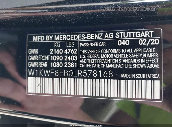 W1KWF8EB0LR578168 2020 MERCEDES-BENZ C-CLASS Черный Вид подкапотного пространства