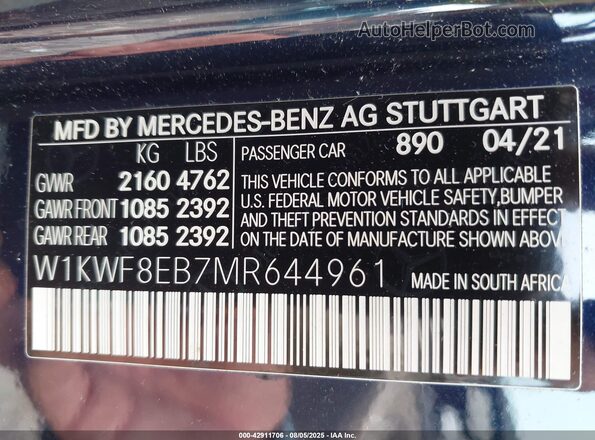 W1KWF8EB7MR644961 2021 MERCEDES-BENZ C-CLASS Dark Blue Вид подкапотного пространства