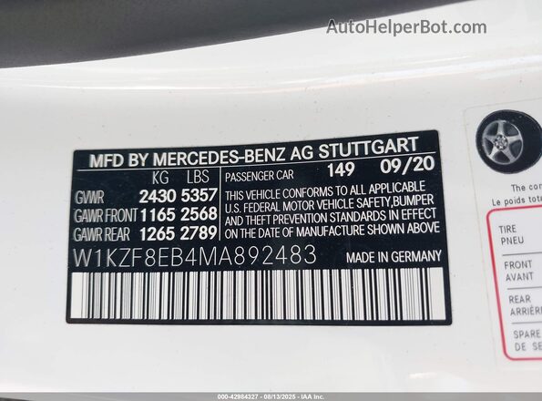 W1KZF8EB4MA892483 2021 MERCEDES-BENZ E-CLASS Белый Вид подкапотного пространства